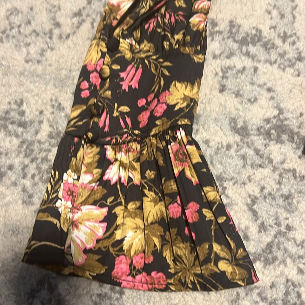 Anthropologie Black Floral V-Neck Pleated Peplum Blouse - Picture 5 of 7
